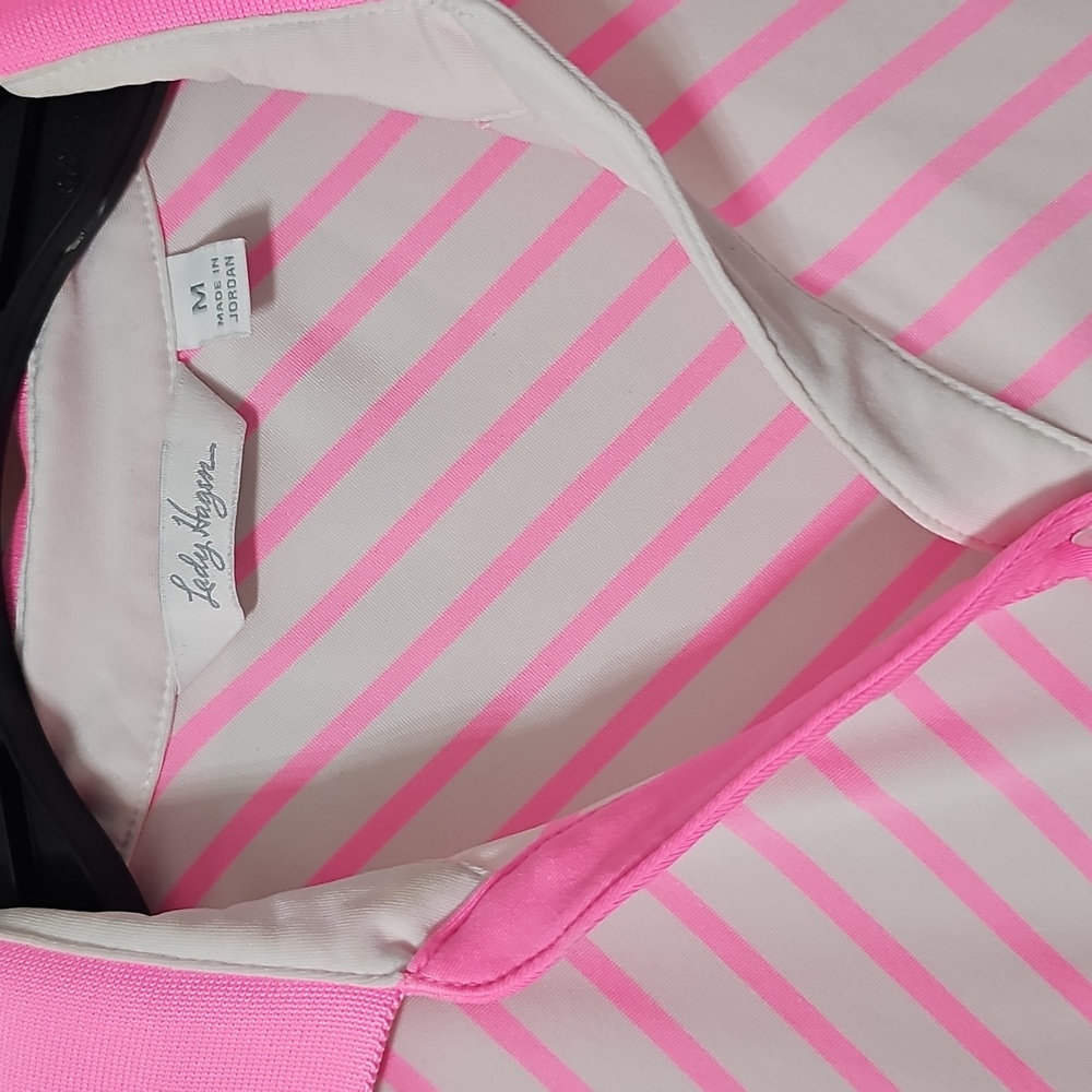 Lady Hagen Pink and White Striped Golf Polo - Picture 2 of 3
